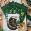 Enchanting display of Everyday Spells tarot cards surrounded by crystals and celestial decor.